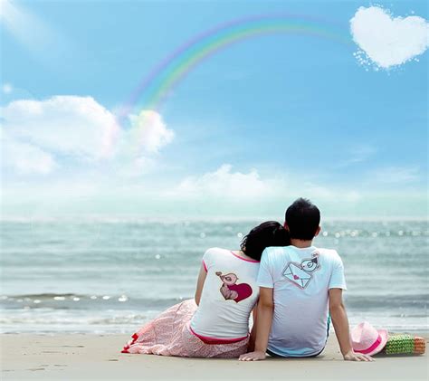 Lovers On The Beach, lovers, beach, true, love, rainbow, couple, HD wallpaper | Peakpx