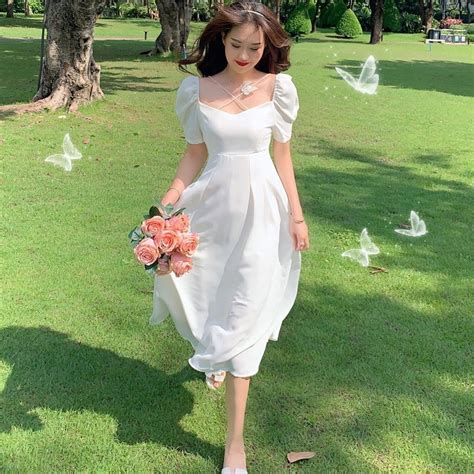 summer white dress for woman casual long dress korean civil wedding ...