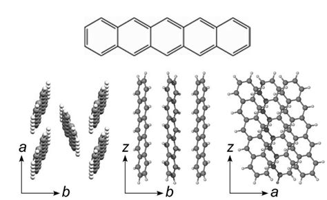 4: Structure formula of a pentacene molecule and three different ...