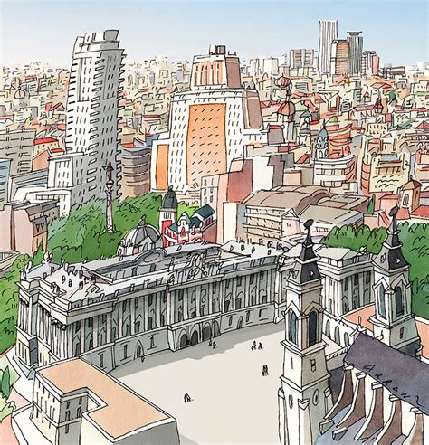 [ Ilustración de Madrid ] | Ilustración viajes, Ilustración de la ciudad, Dibujos de ciudades