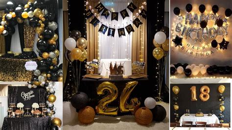 Black and Gold theme birthday decoration ideas|Low budget decoration ideas|Backdrop decoration ...