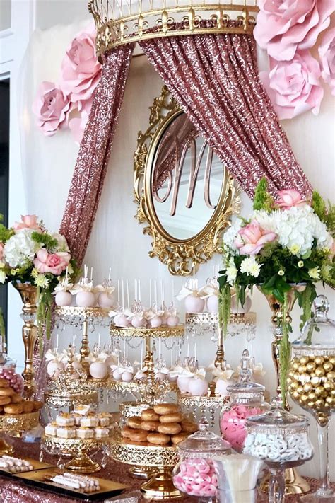 Pink and gold dessert table | Quinceanera decorations, Quince ...