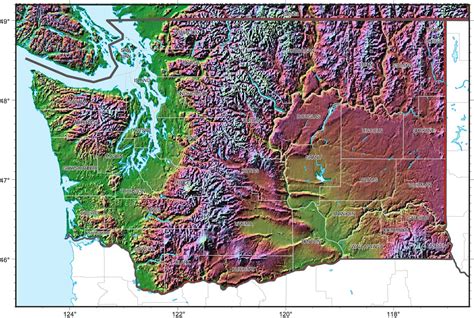 Washington Relief Map - MapSof.net