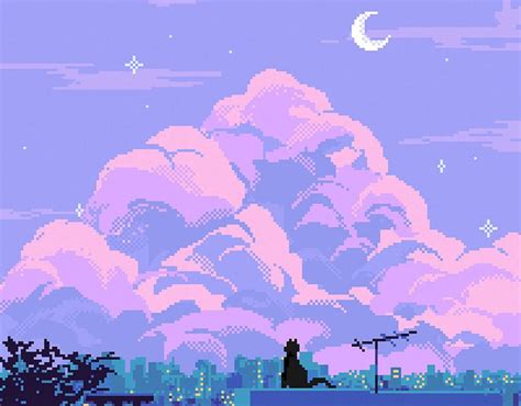 Cat on the Rooftop / Pixel Art on Behance | Pixel art landscape, Pixel art background, Pixel art ...