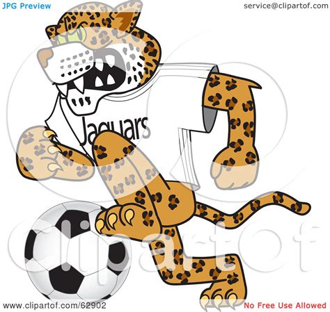 Royalty-Free (RF) Clipart Illustration of a Jaguar Character School Mascot Playing Soccer by ...