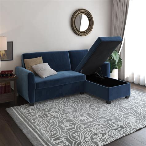 DHP Noah Sectional Sofa Bed with Storage, Twin Frame, Dark Blue Velvet - Walmart.com - Walmart.com