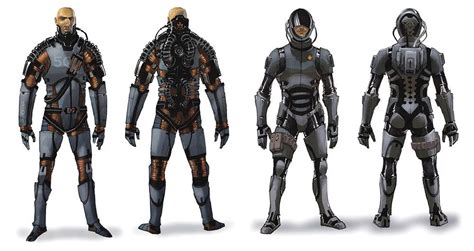 three different types of robot suits and helmets