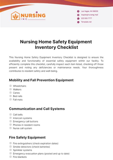 Free Nursing Home Safety Equipment Inventory Checklist Template - Edit Online & Download ...