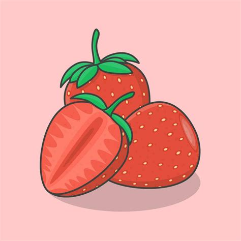 rebanada y todo de fresa dibujos animados vector ilustración. fresa Fruta plano icono contorno ...