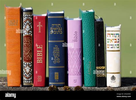 Religious books : Quran, Bible and Torah. Christianity, Islam, Judaism the 3 monotheistic ...