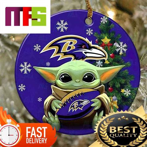 NFL Baltimore Ravens With Baby Yoda Funny Custom Christmas Tree Ornaments 2023 - Behindgift