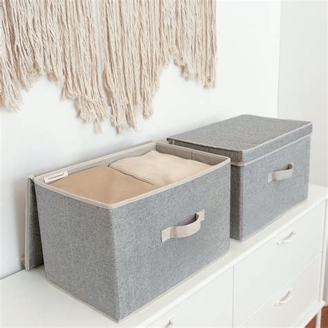 StorageWorks Fabric Storage Bins with Lids & Handles, Decorative Storage Boxes for Closet&Shelf ...