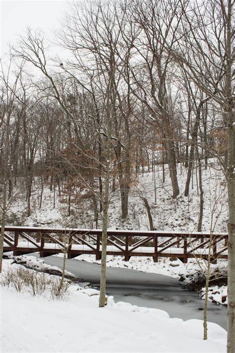 Snow covered bridge stock image. Image of snow, river - 51004245