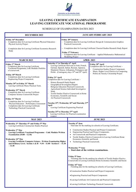 Leaving Certificate Practical Timetable 2023 - SchoolDays.ie