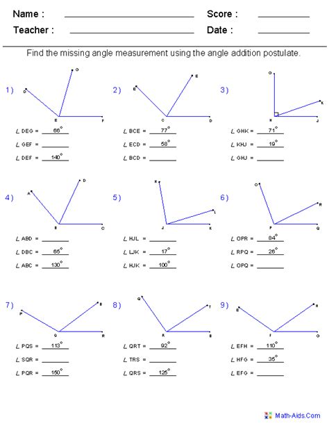 Geometry Worksheets | Angles Worksheets | Geometry worksheets, Angles worksheet, Math geometry