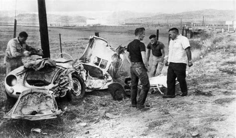 The crash that killed James Dean... He had been extricated from the car's mangled cockpit, with ...