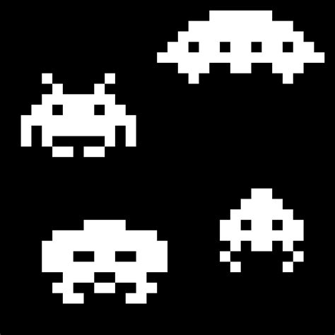 an image of pixelated space shuttles in black and white colors on a dark background