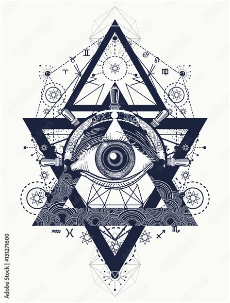 All seeing eye tattoo art vector. Freemason and spiritual symbol Stock ...