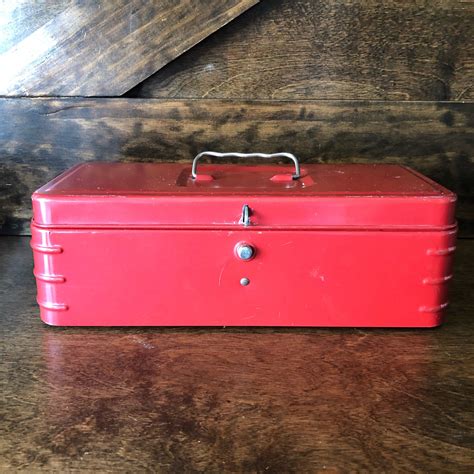 Vintage metal toolbox red tackle box small metal storage | Etsy | Metal tool box, Vintage metal ...