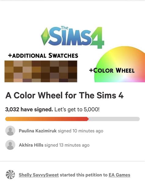 This is a great petition! Bring the color wheel to the Skin section in CAS ! We need the color ...