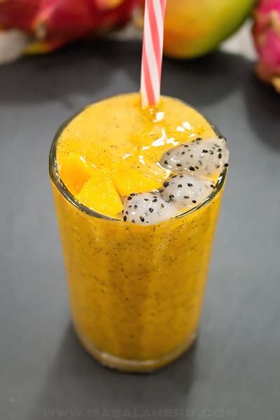 Tropical Mango Dragon Fruit Smoothie Recipe | MasalaHerb.com