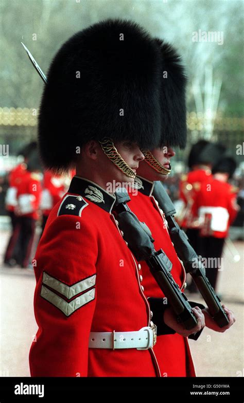 CHANGING THE GUARD: Scots Guards taking part in the daily changing of ...