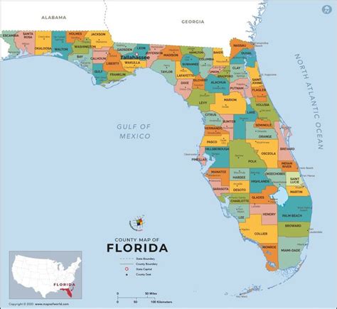 Map of Northern Florida with Cities