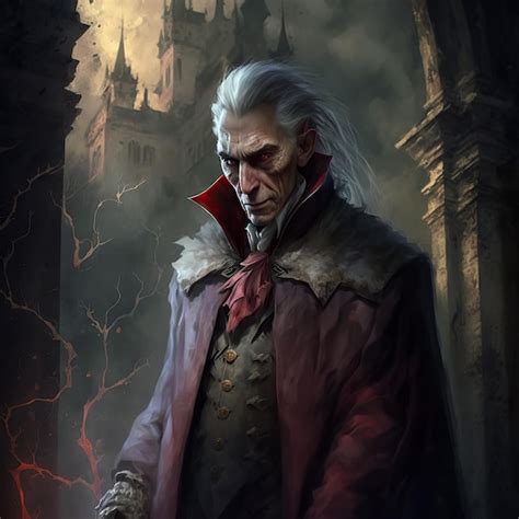 Premium AI Image | Old vampire Count Dracula in red cloak in castle ...