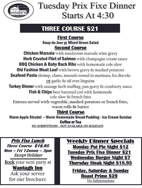 TUESDAY PRIX FIXE MENU | Wantagh Inn | Long Island, NY