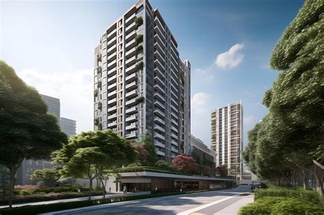 Premium Photo | A 3d rendered exterior luxury residential condominium facade with greenery and ...