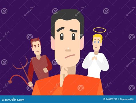 Cartoon Character Man with Angel and Devil on Shoulders. Vector Stock Vector - Illustration of ...