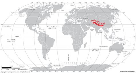 World Map Himalayan Mountains Location