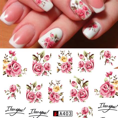 5 Sheets Pink Rose Flower Nail Water Decals Elegant Floral Nail Art Full Wrap Transfers Stickers ...