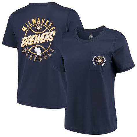 Women's Majestic Navy Milwaukee Brewers Plus Size Scoop Neck Pocket T-Shirt