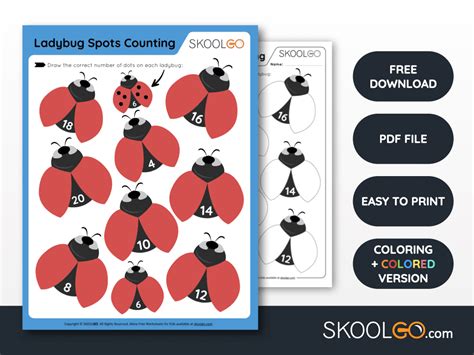 Ladybug Spots Counting - Free Worksheet - SKOOLGO