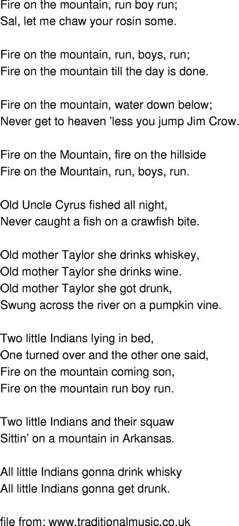 Old-Time Song Lyrics - Fire On The Mountain