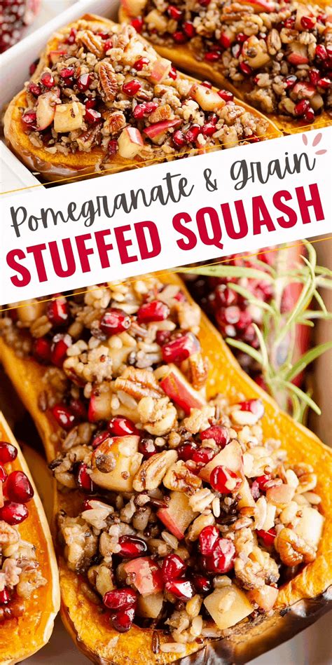 Stuffed Butternut Squash with Apples, Pomegranates & Grains