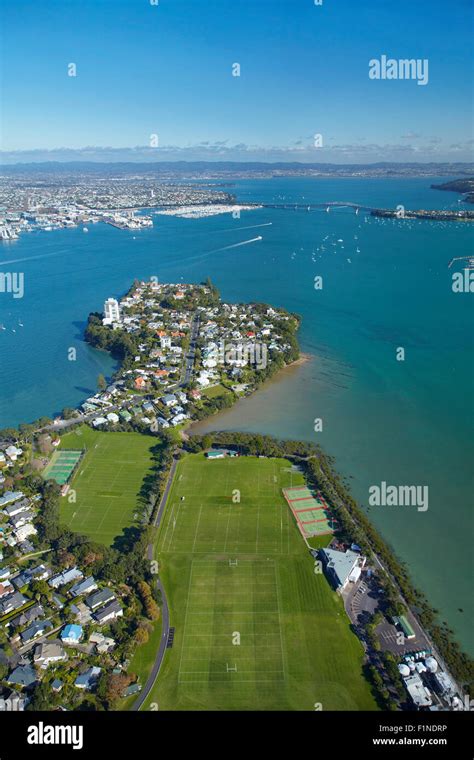 Stanley Point, Waitemata Harbour, and Auckland Harbour Bridge, Auckland, North Island, New ...