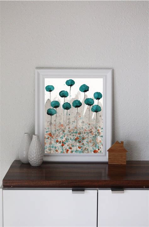 Teal Watercolor Flowers Teal Watercolor Painting Teal Poppy - Etsy