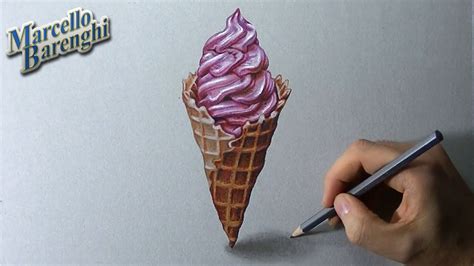 How to draw a 3D ice cream cone - YouTube