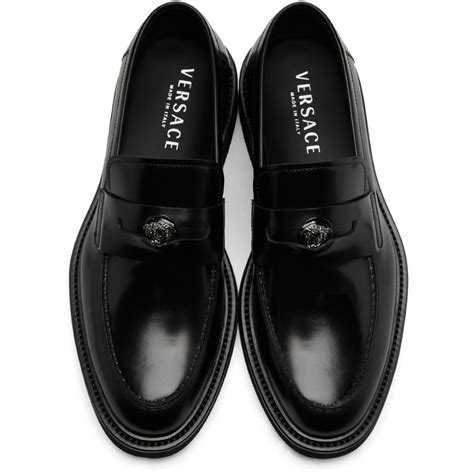 Versace Leather Black Medusa Penny Loafers for Men - Lyst