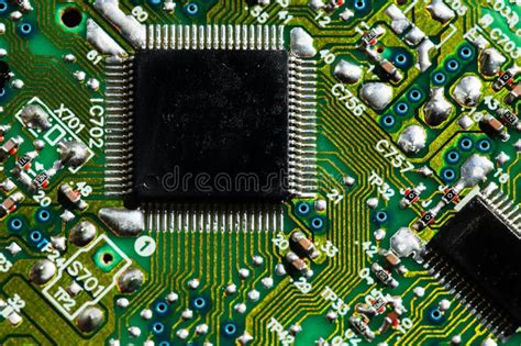 Microchip and Capacitors, Green Printed Circuit Board Top View Stock Photo - Image of technology ...