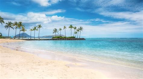 A Beautiful Beach Scene In The Kahala Area Of Honolulu With Fine White Sand Shallow Turquoise ...