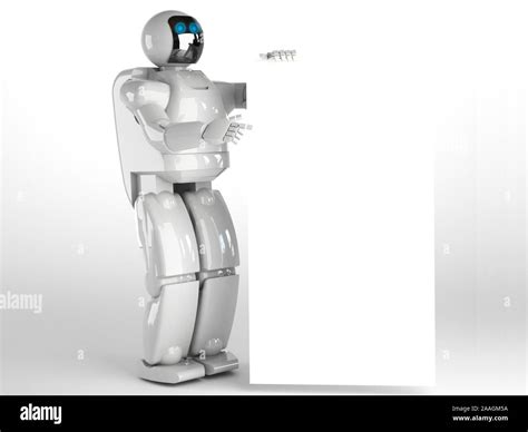 Cute Robot showing panel - 3d render Stock Photo - Alamy