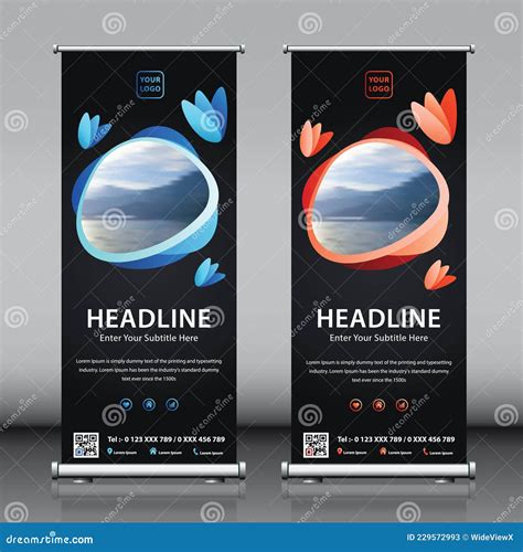 Business Roll Up Banner Standee Design. Red and Blue Color Theme in Black Background. Stock ...