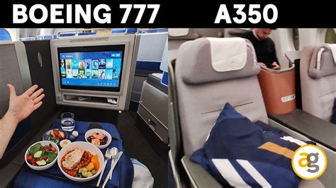 BOEING 777 vs AIRBUS A350 Business class UNITED vs LUFTHANSA. PLAY ...