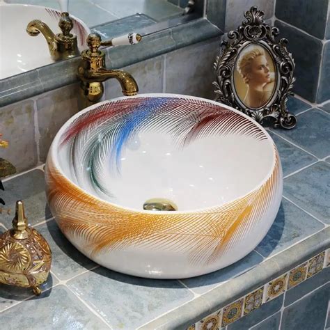 China Painting Ceramic Painting Art Lavabo Bathroom Vessel Sinks Round ...