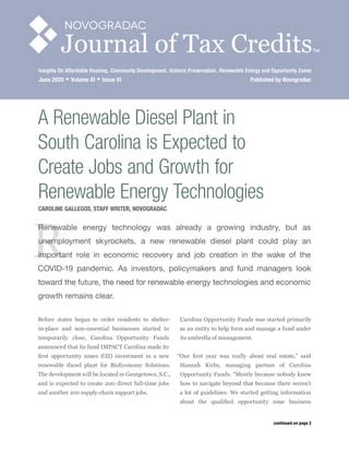 Novogradac Coverage of BioEconomy Solutions Renewable Diesel Plant | PDF