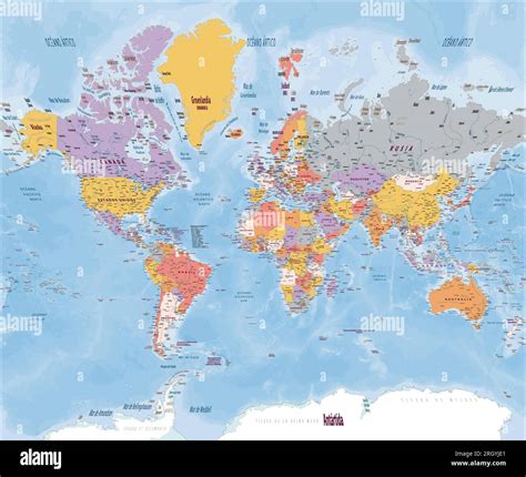 Detailed political world map Spanish language Mercator projection Stock Vector Image & Art - Alamy