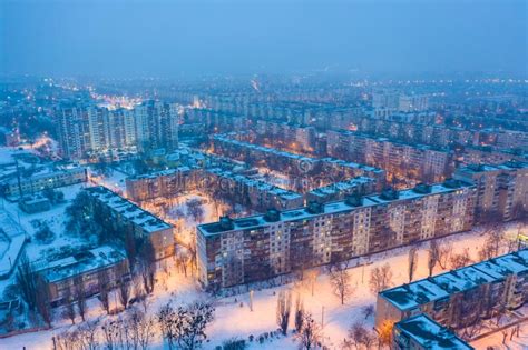 Winter Evening Aerial View To Downtown in Kharkiv with Bridge Stock Image - Image of kharkov ...